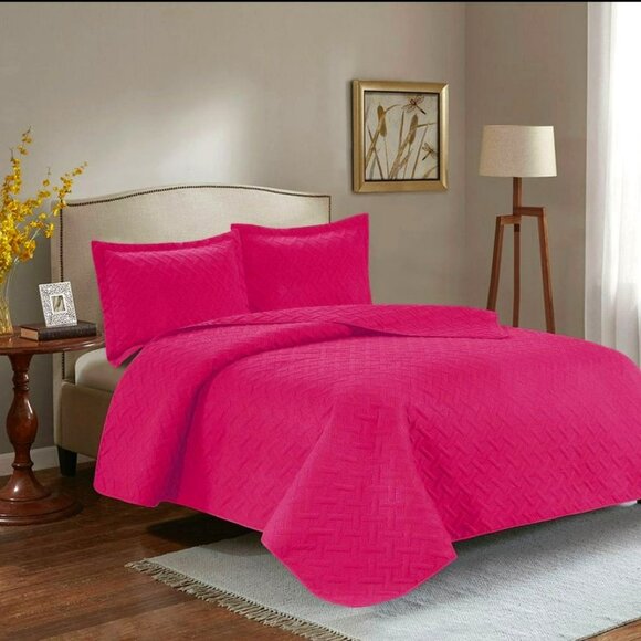 3PC Quilt Bedspread Set Oversized Queen Fuchsia Purple - Picture 1 of 4